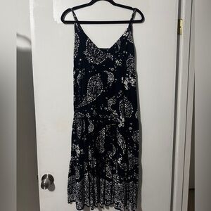 Aqua Navy and White Paisley Maxi Dress